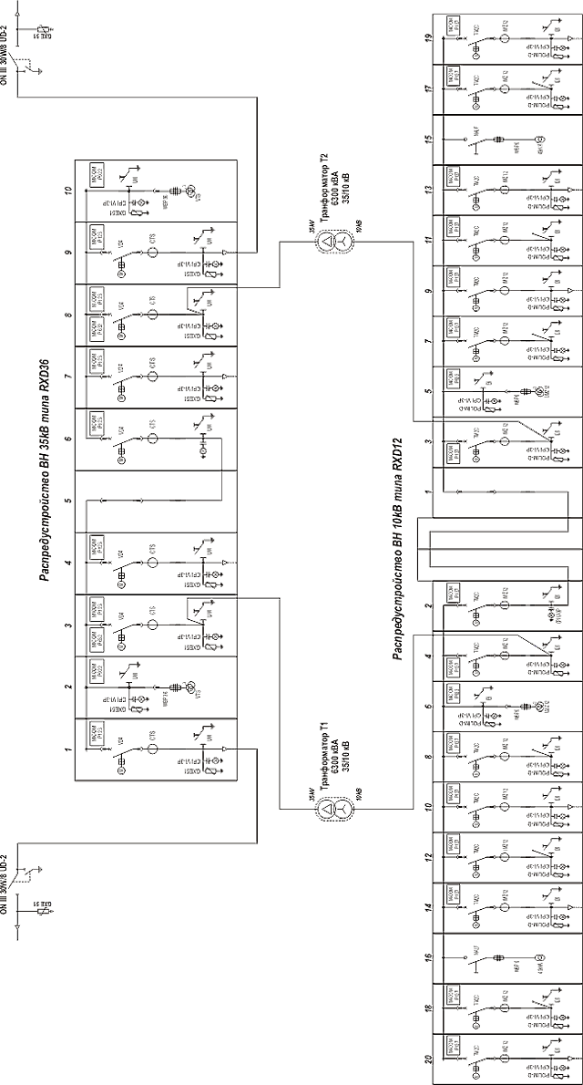 Схема подстанции типа MRw 40, / MRw 12