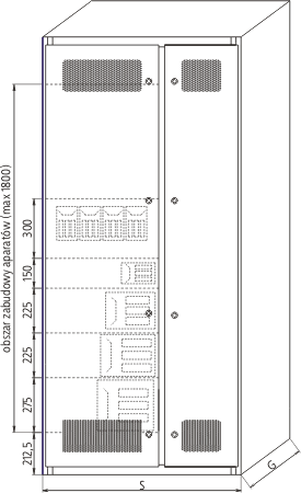Widok elewacji szafy odbiorcze z rozłącznikami bezpiecznikowymi LTL
