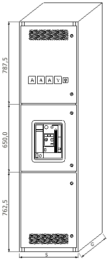 Widok elewacji szafy zasilającej z wyłącznikiem powietrznym 3WL