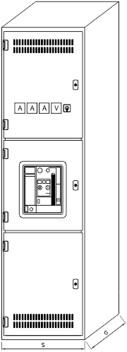 Widok elewacji szafy sprzęgłowej o głębokości 600mm z wyłącznikami mocy 3WL11
