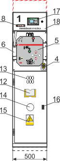 Конструкция ячейки типа VCB 1, Вид спереди