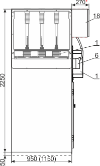 Конструкция ячейки типа VCB 3+U, Вид сбоку