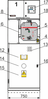 Конструкция ячейки типа VCB 4, Вид спереди