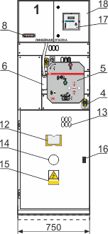 Конструкция ячейки типа VCB 4+U, Вид спереди