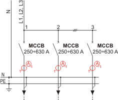 Rozdzielnica nN typu RN-W, człon odpływowy CO-N3, schemat elektryczny